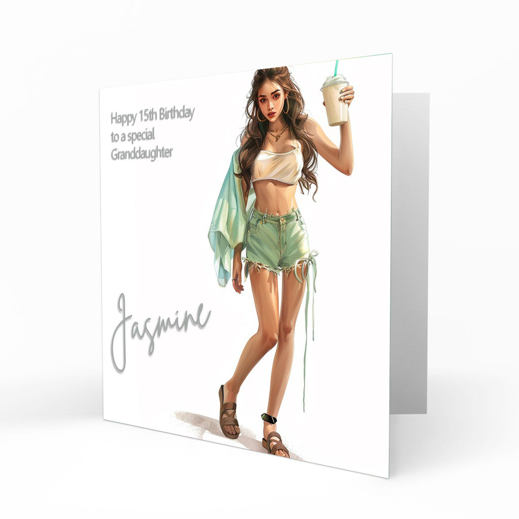 Personalised Birthday Card for Girls - Girl with a Takeaway Drink
