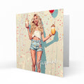 Personalised Birthday Card for Girls - Girl with a Takeaway Drink