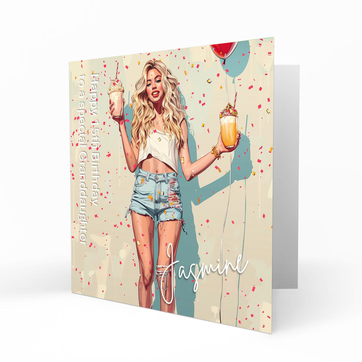 Personalised Birthday Card for Girls - Girl with a Takeaway Drink