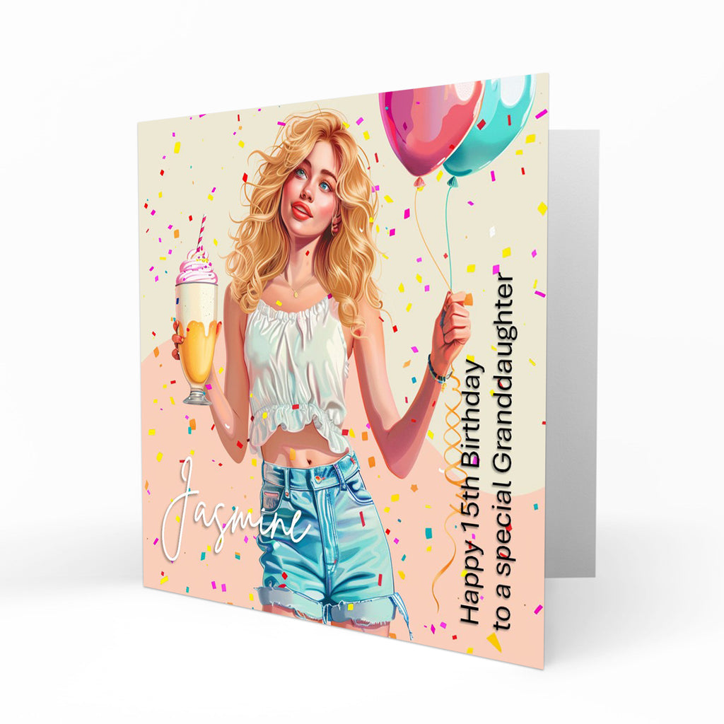 Personalised Birthday Card for Girls - Girl with a Takeaway Drink