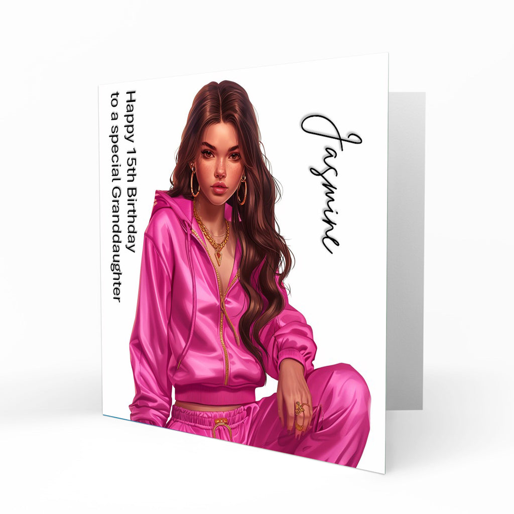 Personalised Birthday Card for Girls - Girl in a Tracksuit