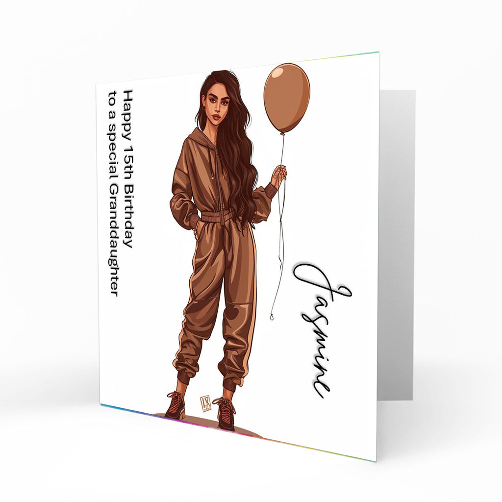 Personalised Birthday Card for Girls - Girl in a Tracksuit
