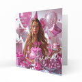 Personalised Birthday Card - Girl with Birthday Cake and Balloons