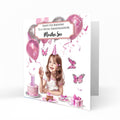 Personalised Birthday Card - Girl with Birthday Cake and Balloons