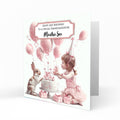 Personalised Birthday Card - Girl with Rabbits and Birthday Cake