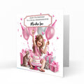 Personalised Birthday Card - Girl with Kittens and Birthday Cake