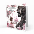 Personalised Birthday Card - Girl with a Gorilla and Birthday Cake