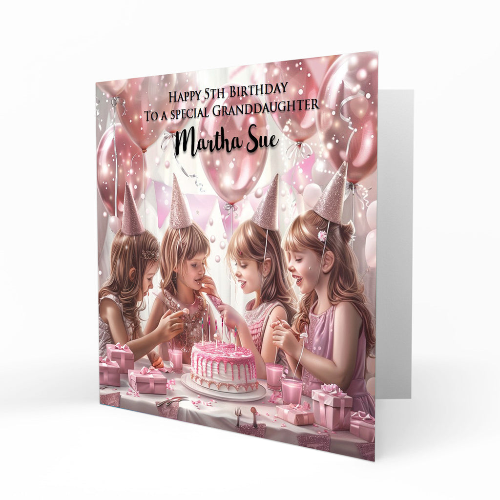 Personalised Birthday Card - Girls at a Pink Birthday Party