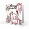 Personalised Birthday Card - Girl with a White Horse and Birthday Cake