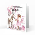 Personalised Birthday Card - Girl with a White Horse and Birthday Cake