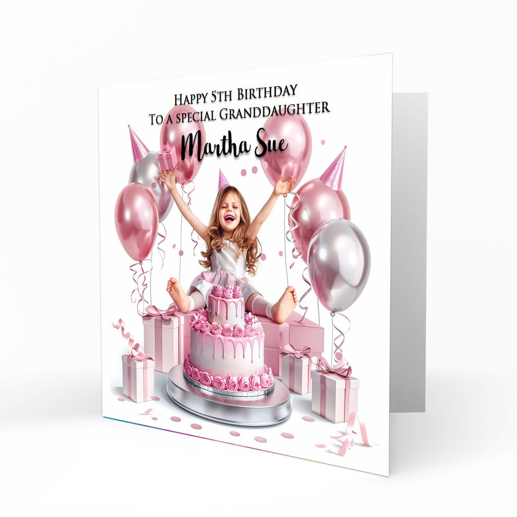 Personalised Birthday Card - Girl Celebrating with Birthday Cake
