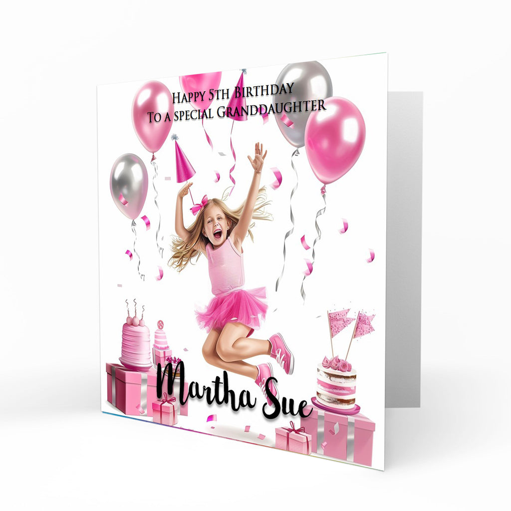 Personalised Birthday Card - Girl Celebrating with Birthday Cake