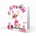 Personalised Birthday Card - Girl Celebrating with Birthday Cake