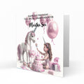 Personalised Birthday Card - Girl with a Unicorn and Birthday Cake