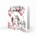 Personalised Birthday Card - Girl with a Unicorn and Birthday Cake