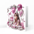 Personalised Birthday Card - Girl with Birthday Cake and Butterflies