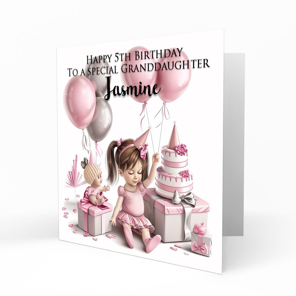 Personalised Birthday Card - Girl with a Doll and Birthday Cake