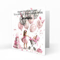 Personalised Birthday Card - Girl with a Doll Pram and Birthday Balloons