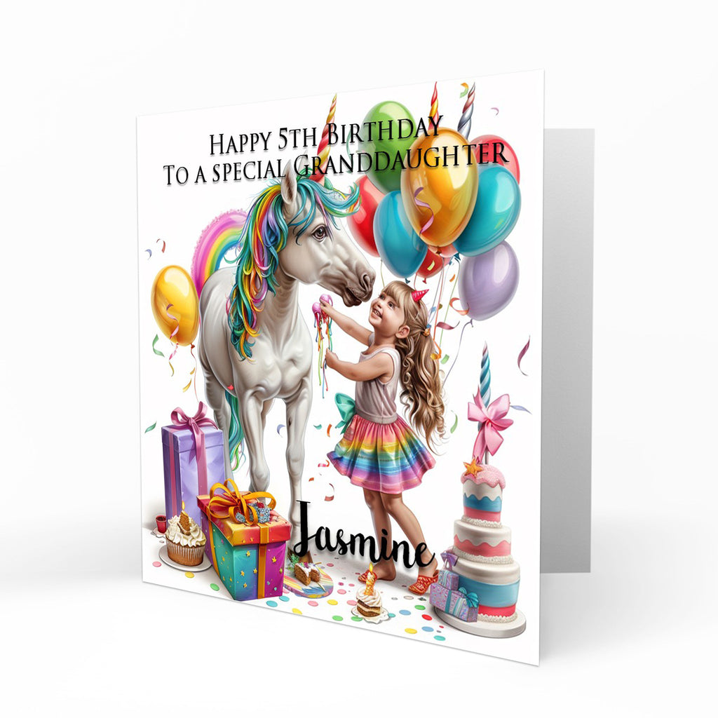 Personalised Birthday Card - Girl with a Rainbow Unicorn