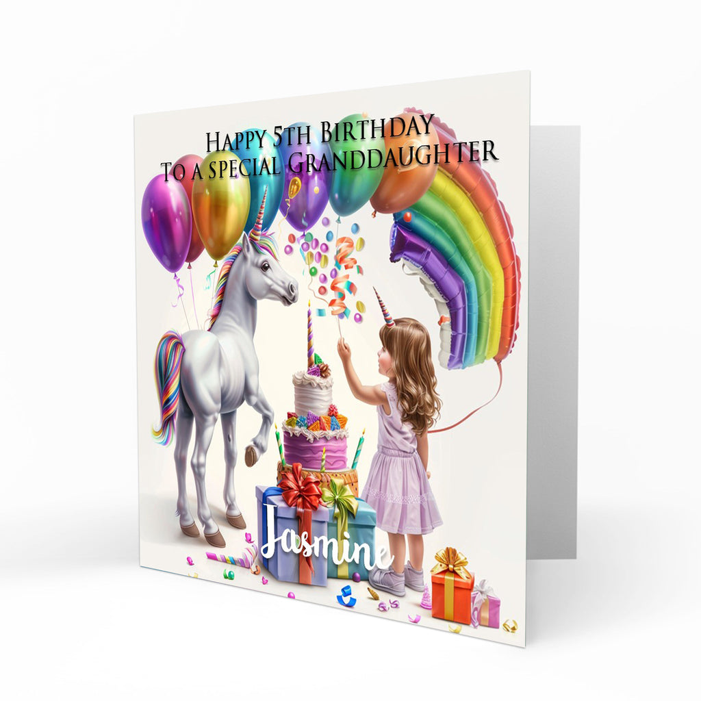 Personalised Birthday Card - Girl with a Rainbow Unicorn