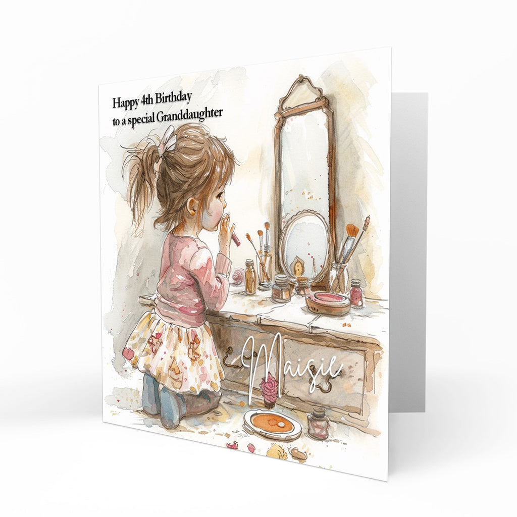Personalised Birthday Card - Girl Playing Dress-Up with Makeup