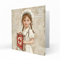 Personalised 4th Birthday Card - Little Nurse with a First Aid Bag