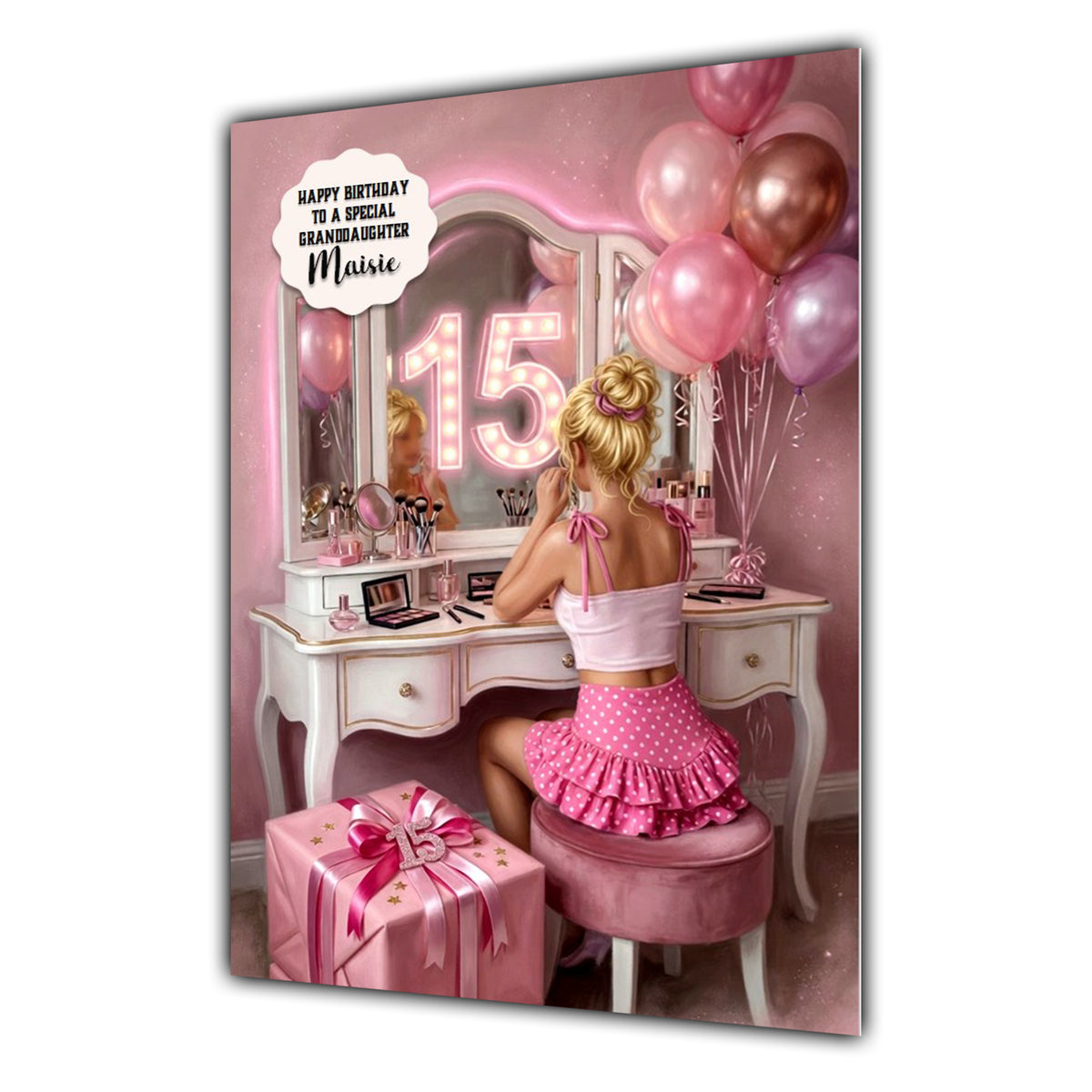 15th Birthday Card Girl Granddaughter Daughter RaRa Skirt Large A5 Size