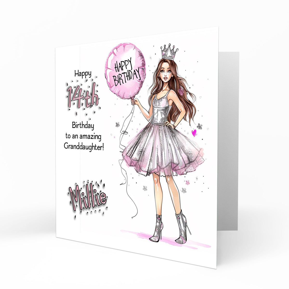 Personalised Birthday Card - Party Dress and Birthday Balloon