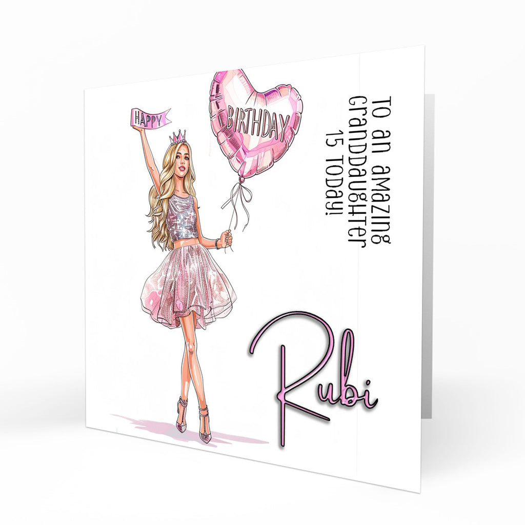 Personalised Birthday Card - Party Dress and Birthday Balloon