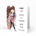 Personalised Birthday Card - Cartoon Girl with a Mobile Phone