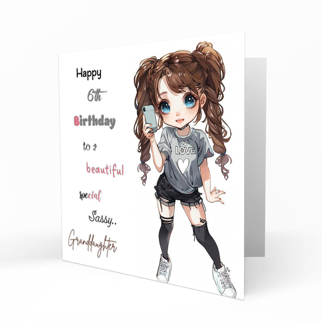 Personalised Birthday Card - Cartoon Girl with a Mobile Phone