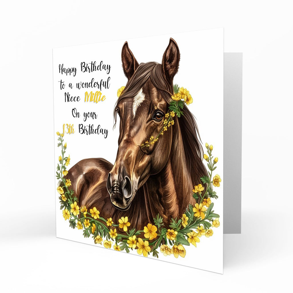 Personalised Birthday Card - Horse Portrait with Flowers