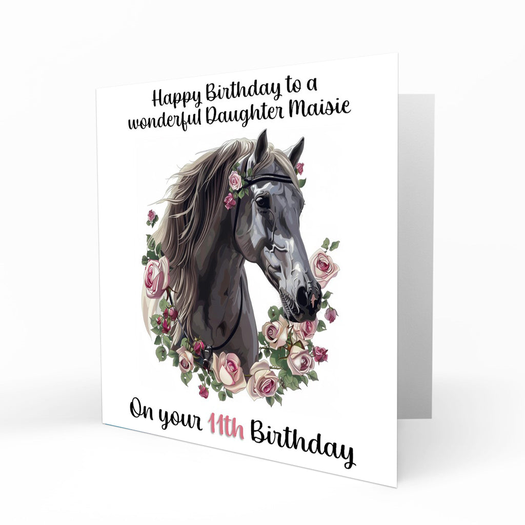 Personalised Birthday Card - Horse Portrait with Flowers