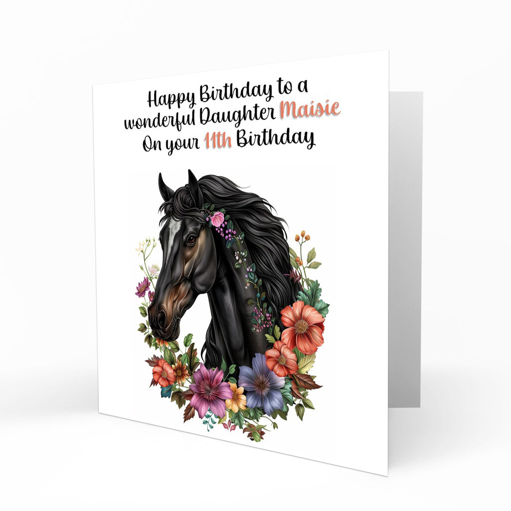 Personalised Birthday Card - Horse Portrait with Flowers