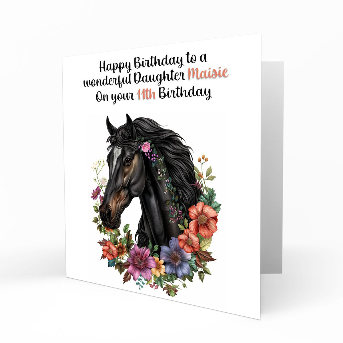 Personalised Birthday Card - Horse Portrait with Flowers