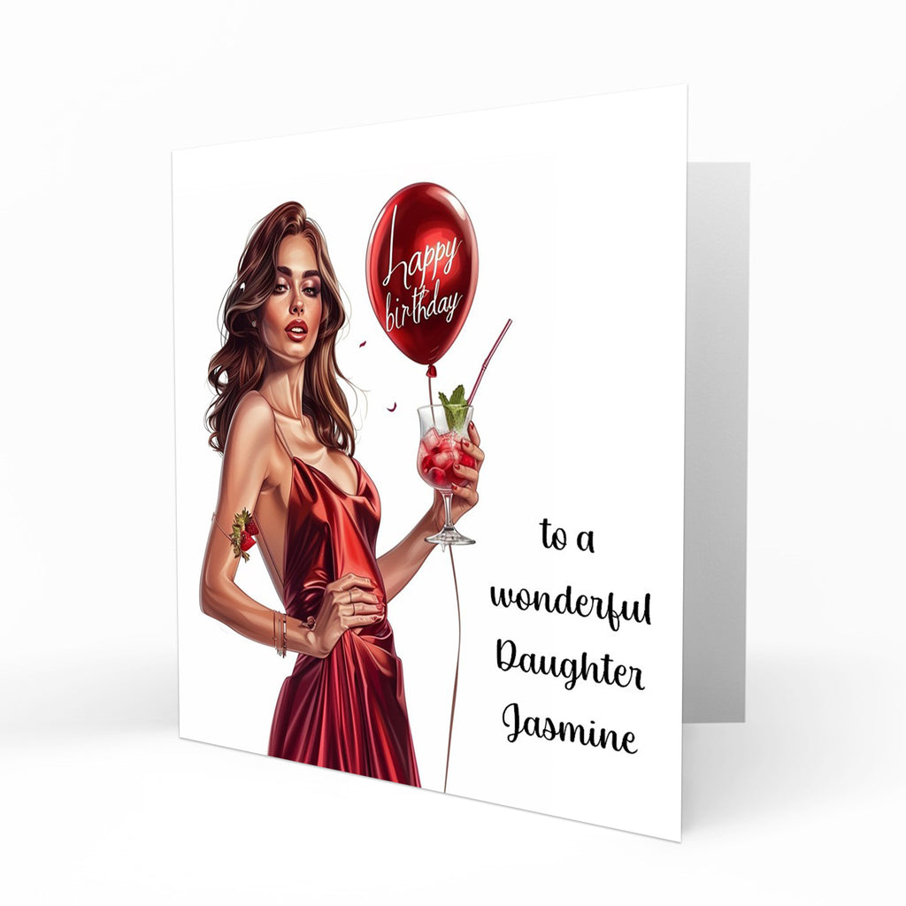 Personalised Birthday Card for Girls Women Daughter, Granddaughter, Sister, Niece, Friend, Mum, Cocktails