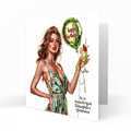Personalised Birthday Card - Woman with a Cocktail and Birthday Balloon