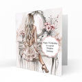 Personalised Birthday Card - Girl in a Party Dress at a Dressing Table