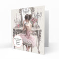 Personalised Birthday Card - Girl in a Party Dress at a Dressing Table