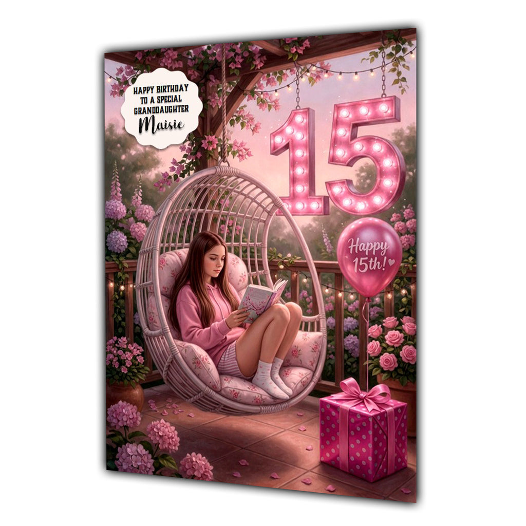 15th Birthday Card Girl Granddaughter Daughter Bookworm Read Large A5 Size