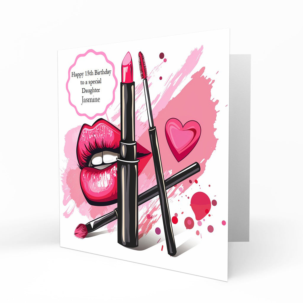 Personalised Birthday Card - Pink Lipstick and Makeup