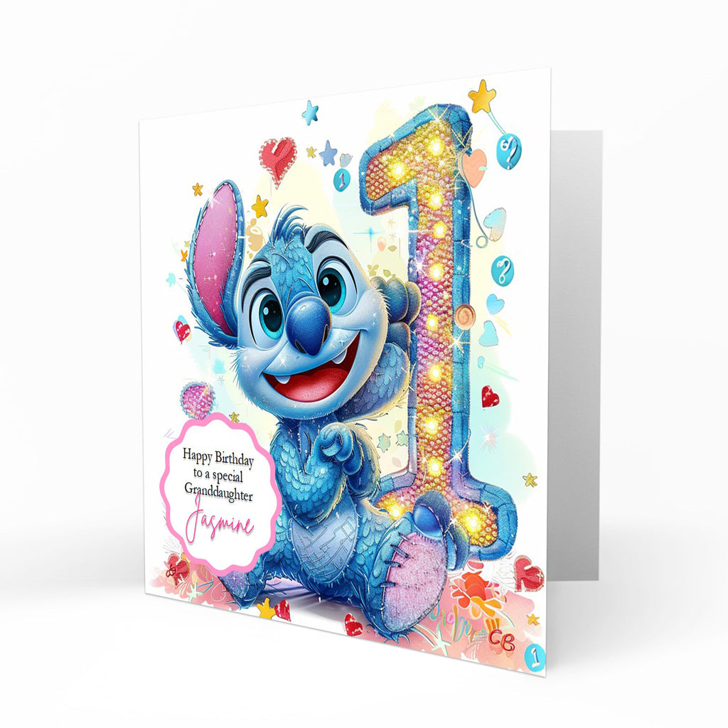 Personalised 1st Birthday Card - Blue Cartoon Creature with Birthday Number