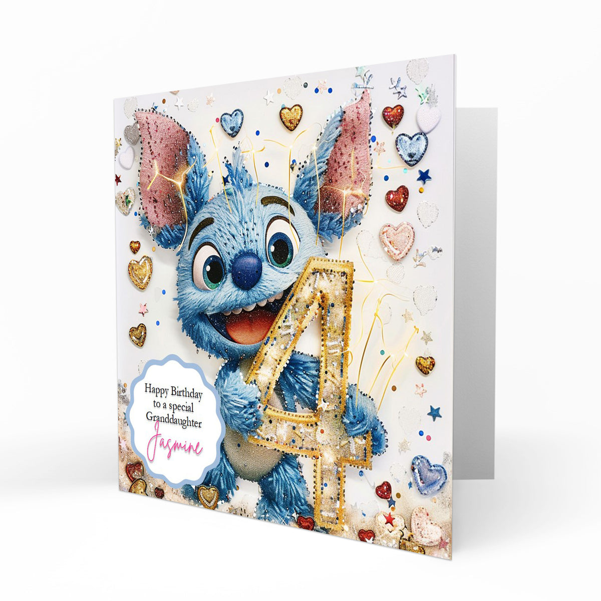 Personalised 4th Birthday Card - Blue Cartoon Creature