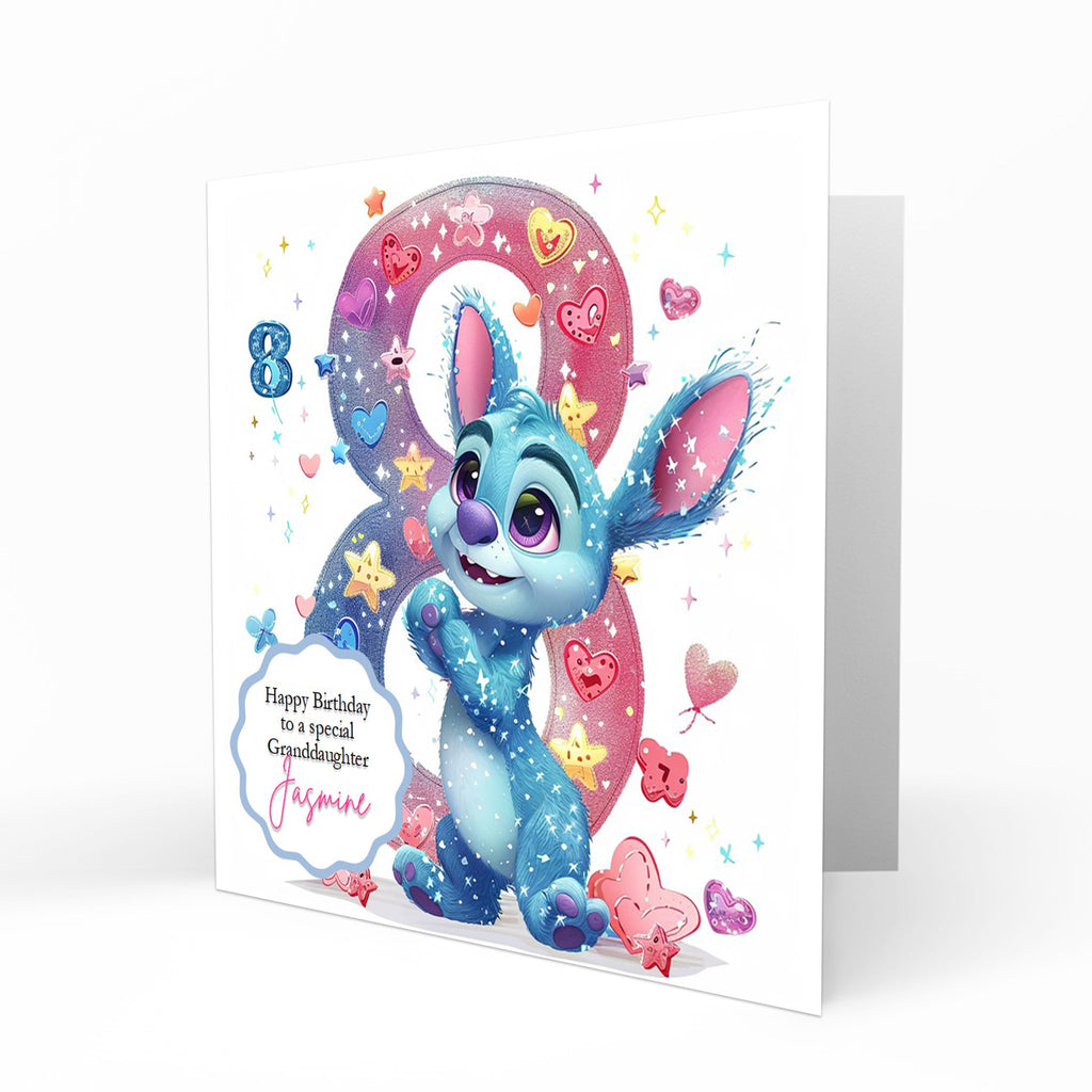 Personalised 8th Birthday Card - Blue Cartoon Creature
