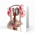 Personalised 10th Birthday Card Girls Granddaughter Niece Daughter Sister Friend Teenager, Dressing Table, Marquee Lights Pink