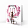 Personalised 10th Birthday Card - Girl at a Dressing Table with Number Lights