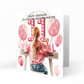 Personalised 11th Birthday Card Girls Granddaughter Niece Daughter Sister Friend Teenager, Dressing Table, Marquee Lights Pink