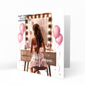 Personalised 11th Birthday Card Girls Granddaughter Niece Daughter Sister Friend Teenager, Dressing Table, Marquee Lights Pink