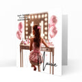 Personalised 11th Birthday Card Girls Granddaughter Niece Daughter Sister Friend Teenager, Dressing Table, Marquee Lights Pink