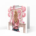 Personalised 12th Birthday Card Girls Granddaughter Niece Daughter Sister Friend Teenager, Dressing Table, Marquee Lights Pink